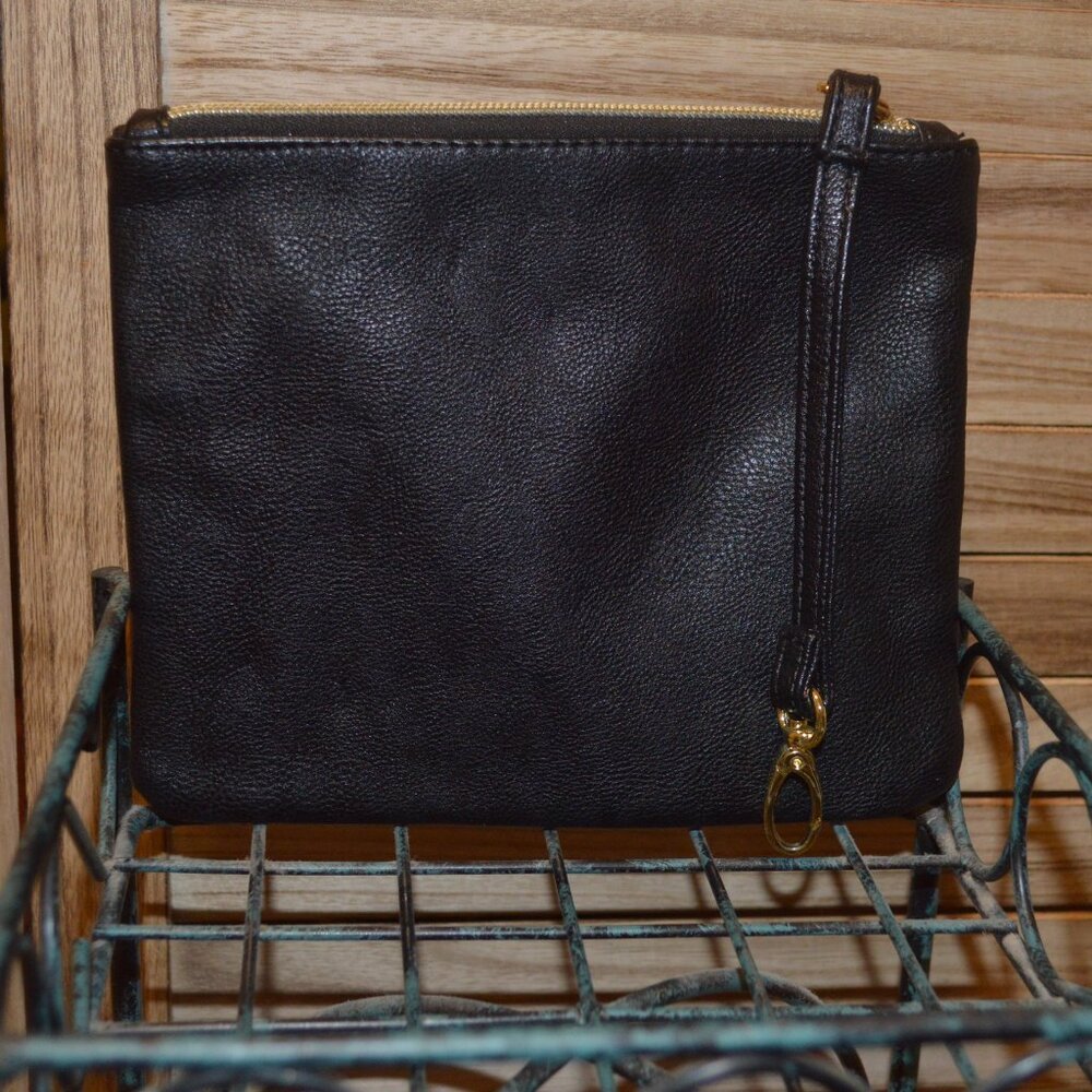 Betsey Johnson Black Faux Pebbled Leather Flat Wristlet/Clutch Bag